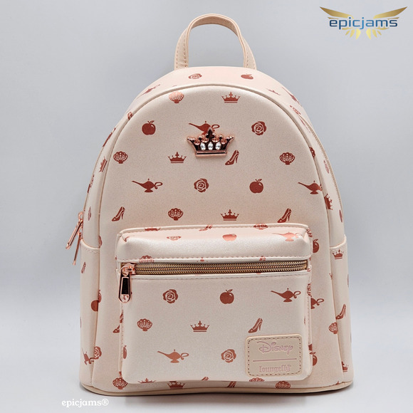 Loungefly Disney Princess Icon Iridescent Rose Gold Pink Mini Backpack New - Picture 1 of 5
